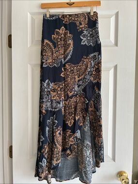 Shyanne Navy Midi Skirt with Copper Paisley